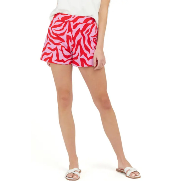 SPANX Polished On the Go Print 5" Shorts in True Red Zebra Stripe - Picture 2 of 11
